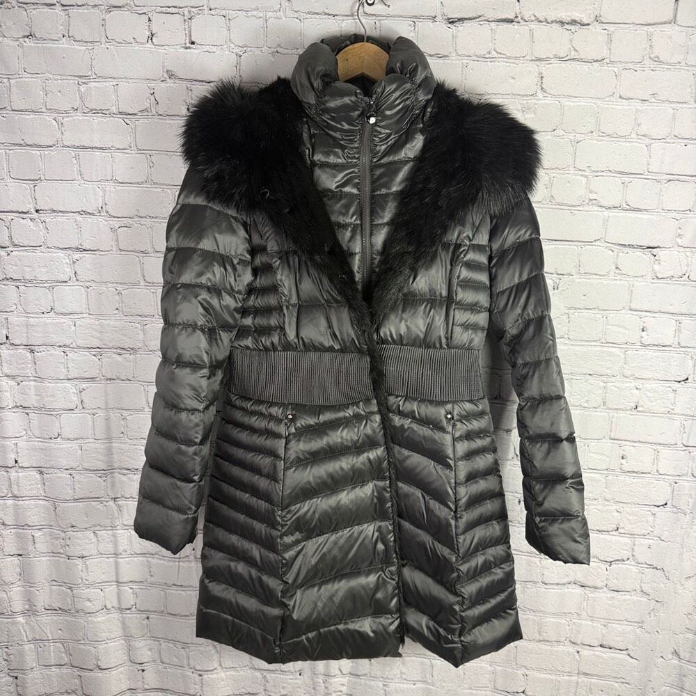 Laundry by Shelli Segal Down Faux Fur Metallic Puffer Coat Size Medium